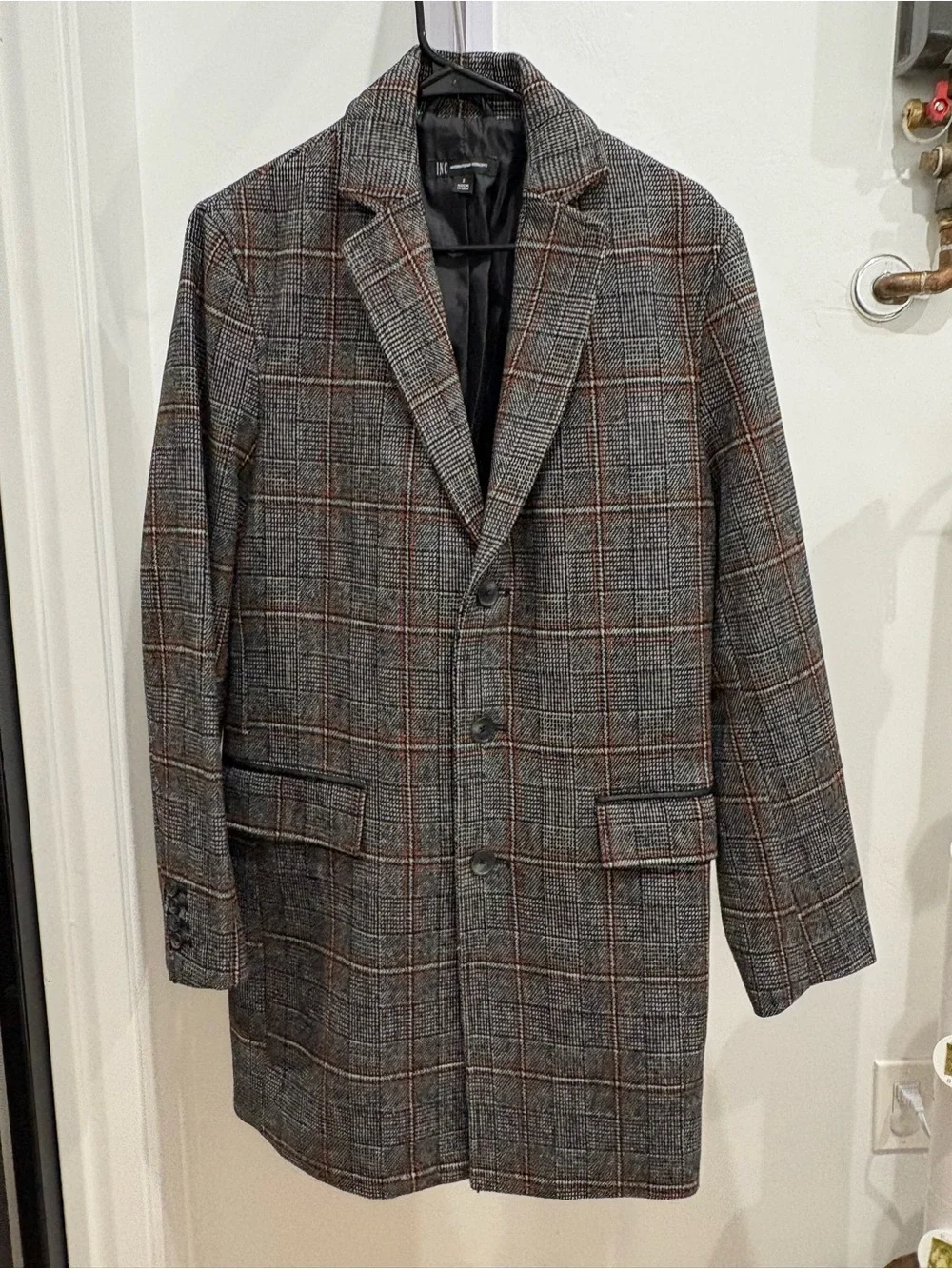INC International Concepts Gray Plaid Peacoat